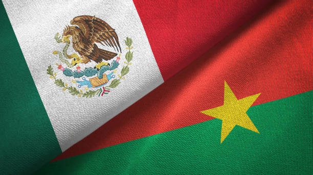 istock Burkina Faso and Mexico two flags together textile cloth, fabric texture 1124488964