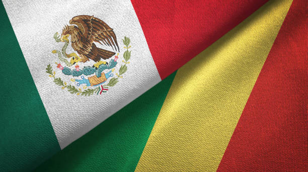 istock Congo and Mexico two flags together textile cloth, fabric texture 1124488996