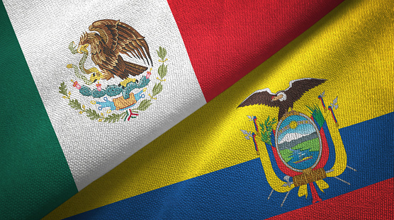 Ecuador and Mexico flags together textile cloth, fabric texture