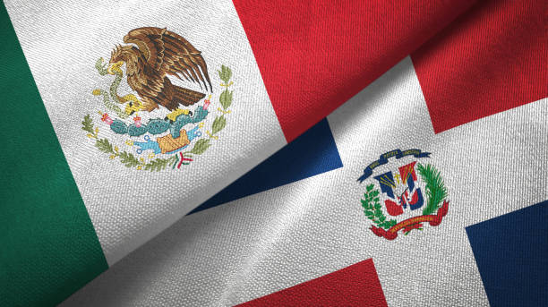 istock Dominican Republic and Mexico two flags together textile cloth, fabric texture 1124489074