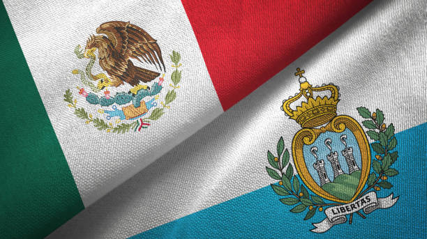 istock San Marino and Mexico two flags together textile cloth, fabric texture 1124489258