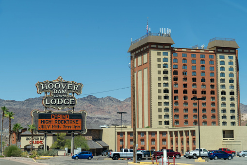 Boulder City, Nevada - July 10, 2018: The Hoover Dam Lodge, a hotel and casino near the famous dam and Lake Mead, on a sunny summer day