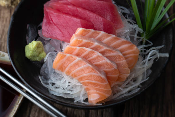 istock Salmon and tuna sashimi Japan style. 1124495504