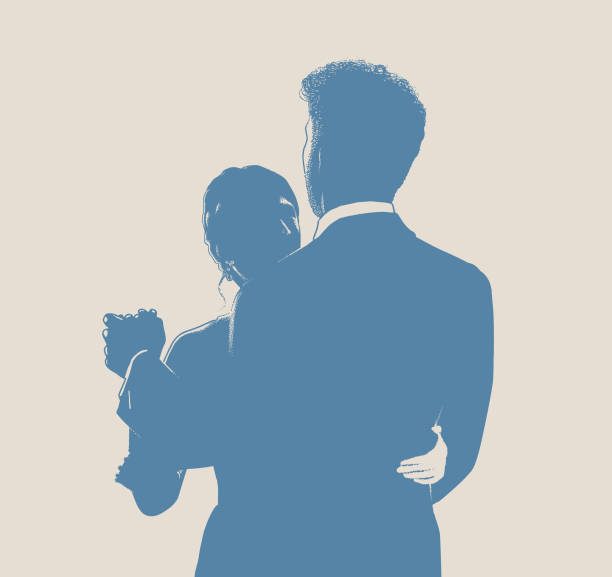 ilustrações de stock, clip art, desenhos animados e ícones de bride and bridegroom wedding first dance - wedding bride wedding reception silhouette