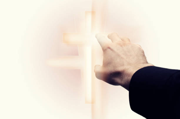 istock hands reach to the divine light, the luminous image 1124502090