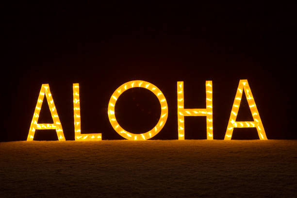 istock ALOHA Greeting Word of Hawaii Lit Up at Night 1124504132