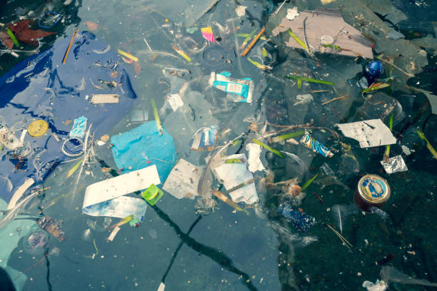 Plastic bags and other polluting waste floating in sea