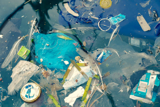 istock Plastic bags and other polluting waste floating in sea 1124505727