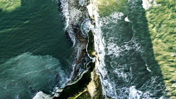 Aerial view : ocean meets land on the British Coast stock photo