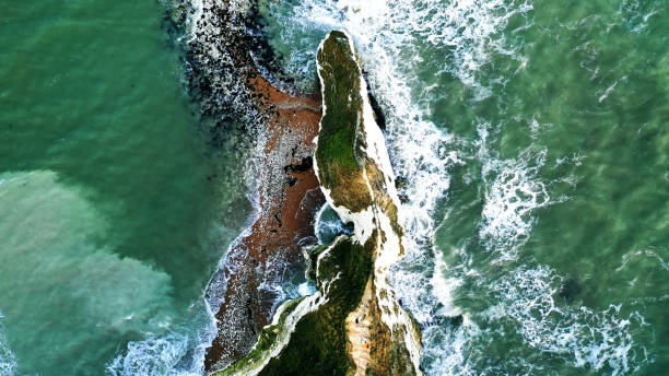 Aerial view : ocean meets land on the British Coast stock photo