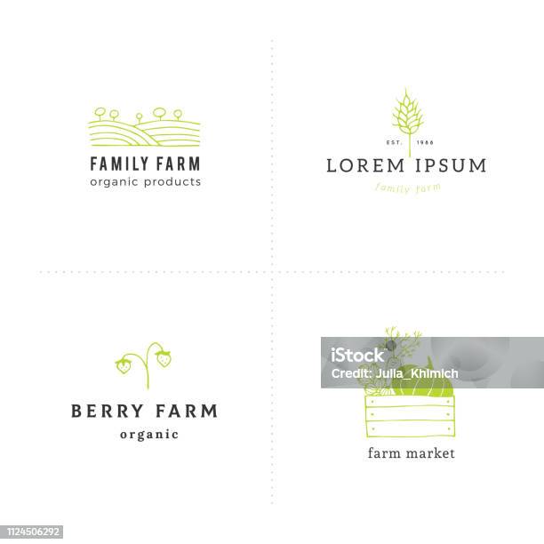 Big Farm Label Templates Set Vector Hand Drawn Objects Stock Illustration - Download Image Now