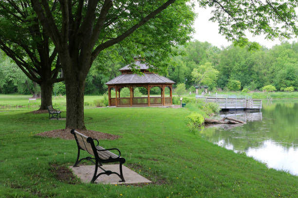 Midwest nature background with city park view.