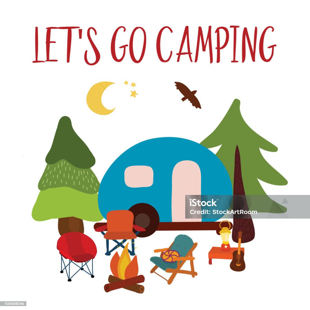 캠핑 여름 여행 벡터 일러스트 레이 션을 갈 수 있습니다 캠핑에 대한 스톡 벡터 아트 및 기타 이미지 - 캠핑, 캠핑카, 개념 -  Istock