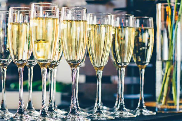 istock Glasses with champagne at the event. Catering concept 1124509463