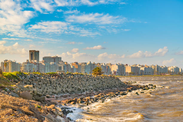 landscape coastal scene at montevideo city, uruguay - montevidéu imagens e fotografias de stock