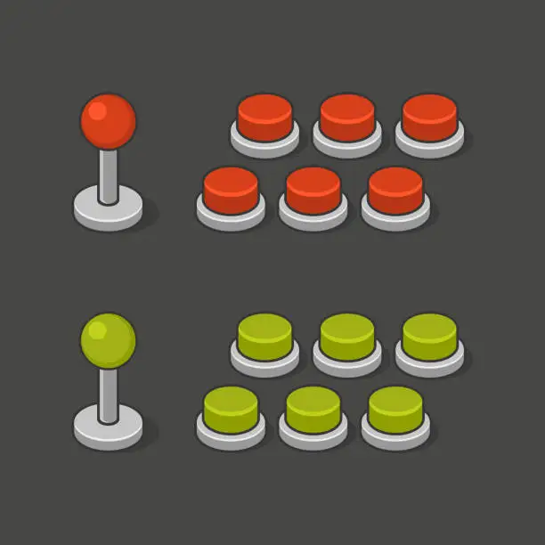 Vector illustration of Arcade Game Machine Buttons and Joystick Set. Vector