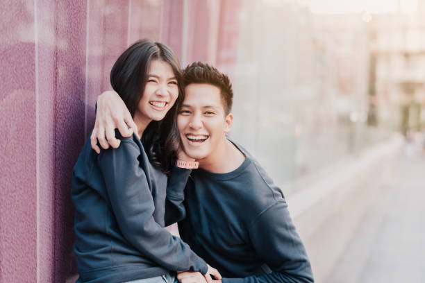 istock Asian couple in love having fun in city 1124510094