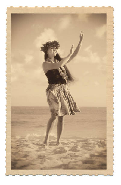 復古1940s-50s 復古風格夏威夷呼拉舞道符明信片老照片 - 歸檔 圖片 個照片及圖片檔