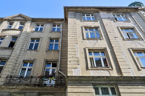 Bullet Impacts On A Facade At The Jewish Quarter Berlin Germany Stock bullet-impacts-on-a-facade-at-the-jewish-quarter-berlin-germany-stock
