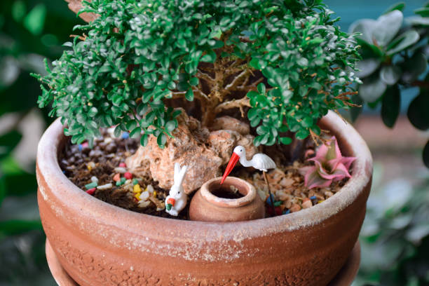 istock rabbit and egret decorate on plant pot 1124514335