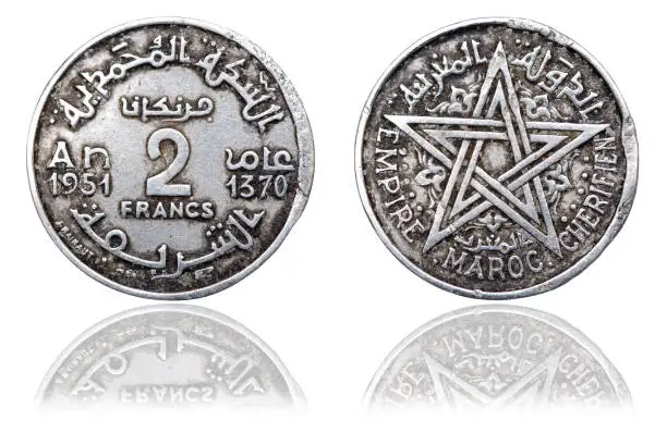 Photo of Coin 2 Francs. Kingdom of Morocco. French protectorate. 1951 year