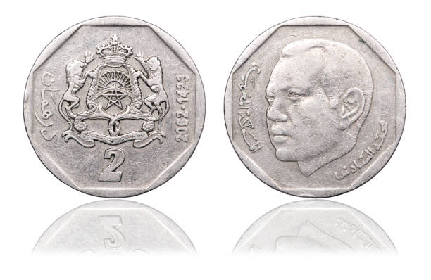 istock Coin 2 dirham with mirror reflection. Profile of King Hassan II. Morocco. year 2002 1124515227