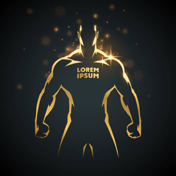 ilustraciones, imágenes clip art, dibujos animados e iconos de stock de silueta de hombre de oro del atleta - muscular build illustrations