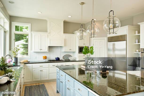 Modern Kitchen Design With Open Concept And Bar Counter Stock Photo - Download Image Now
