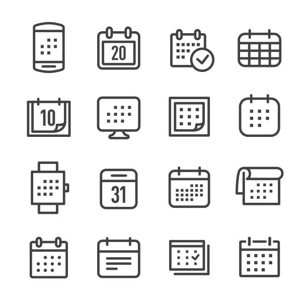 illustrazioni stock, clip art, cartoni animati e icone di tendenza di icone calendario - serie linea - symbol computer icon calendar icon set