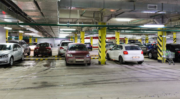 istock Underground parking with cars 1124520761