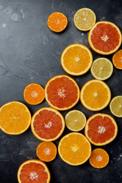 istock Citrus background at black background 1124527086