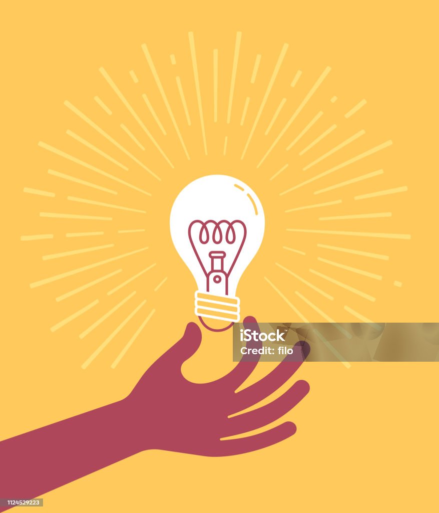 Hand holding Lightbulb Hand holding a light bulb thought, intelligence, brainstorming and invention concept illustration. Light Bulb stock vector