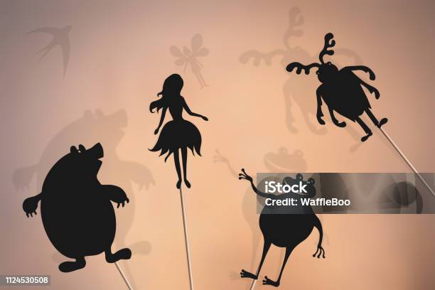Thumbelina Fairy Tale Shadow Puppets Stock Illustration - Download Image Now - Animal Body Part, Animal Wing, Art