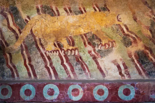 Photo of Puma Mural Located at the Avenue of the Dead in the Ancient Aztec City of Teotihuacan, Mexico