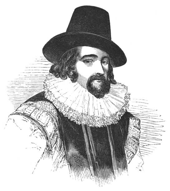 Francis Bacon, 1st Viscount St Alban Portrait of Francis Bacon, 1st Viscount St Alban from the Works of William Shakespeare. Vintage etching circa mid 19th century. francis bacon stock illustrations