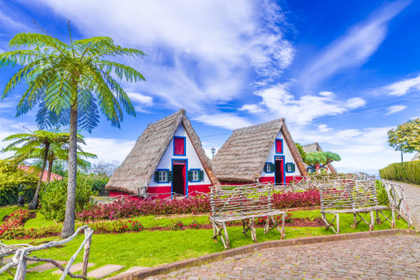 Traditional house in Madeira Santana, Madeira, Portugal - March 22, 2018: Traditional house in  Madeira, Portugal funchal stock pictures, royalty-free photos & images