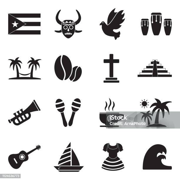 Puerto Rico Icons Black Flat Design Vector Illustration Stock Illustration - Download Image Now