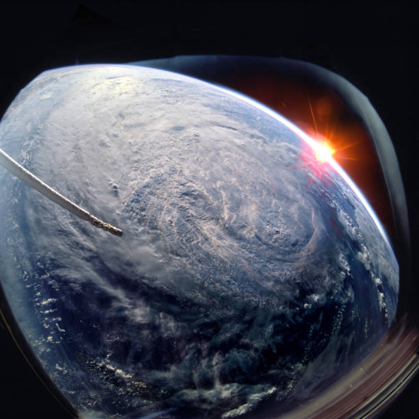 istock Planet Earth and hurricane from the outer space from the ISS window. Elements of this image furnished by NASA. 1124538590