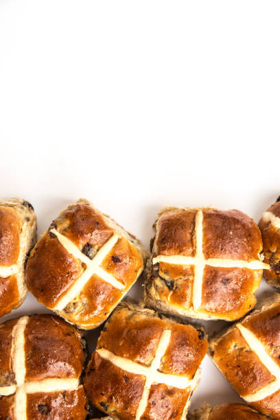 istock Easter hot cross buns from above with copy space 1124539020