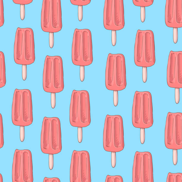 istock Seamless pattern with popsicle ice cream and a horn in the style of doodle. Hand drawing. 1124545643