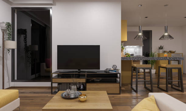 istock Open Plan Lounge and Kitchen Furnished and Illuminated 1124547498