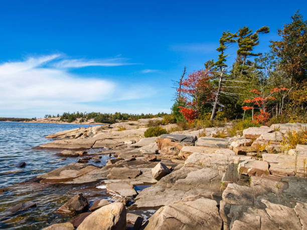 otoño en el orilla del lago huron, un hermoso paisaje de otoño - natural landmark nature recreational pursuit ontario fotografías e imágenes de stock