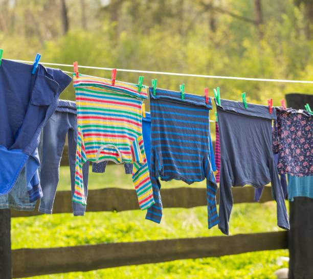 istock Clothes hanging on washing line in outdoor. 1124548725