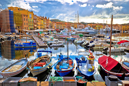 Colorful harbor of Saint Tropez at Cote d Azur view, Alpes-Maritimes department in southern France
