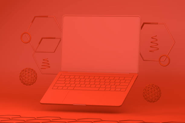 istock Abstract Empty Notebook Screen with Geometric Shapes, Minimal Design Concept, Red Background 1124555990