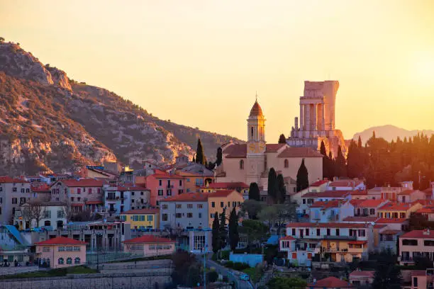 Photo of La Turbie village and Trophy of the Alps historic landmark sunset view