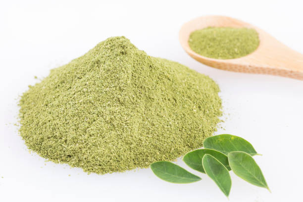 istock Fresh leaves and moringa powder - Moringa oleifera. 1124558813