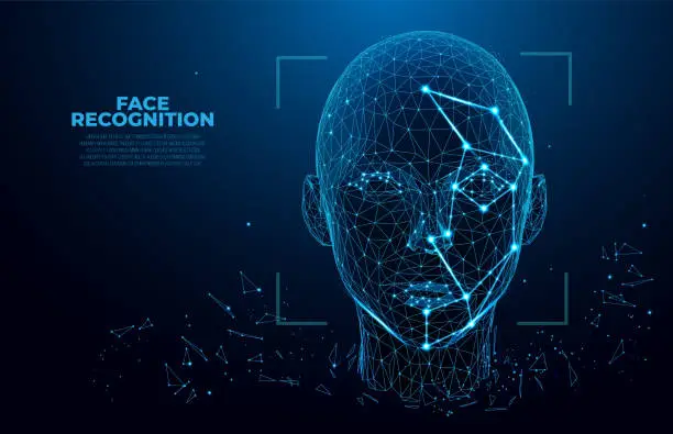 Vector illustration of Facial Recognition System concept. Face Recognition. 3D scanning. Face ID. vector wireframe concept. Polygon vector design. biometric scanning