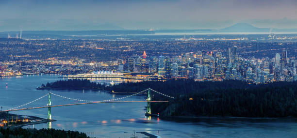 istock aerial view of Vancouver Canada at blue hour 1124560598