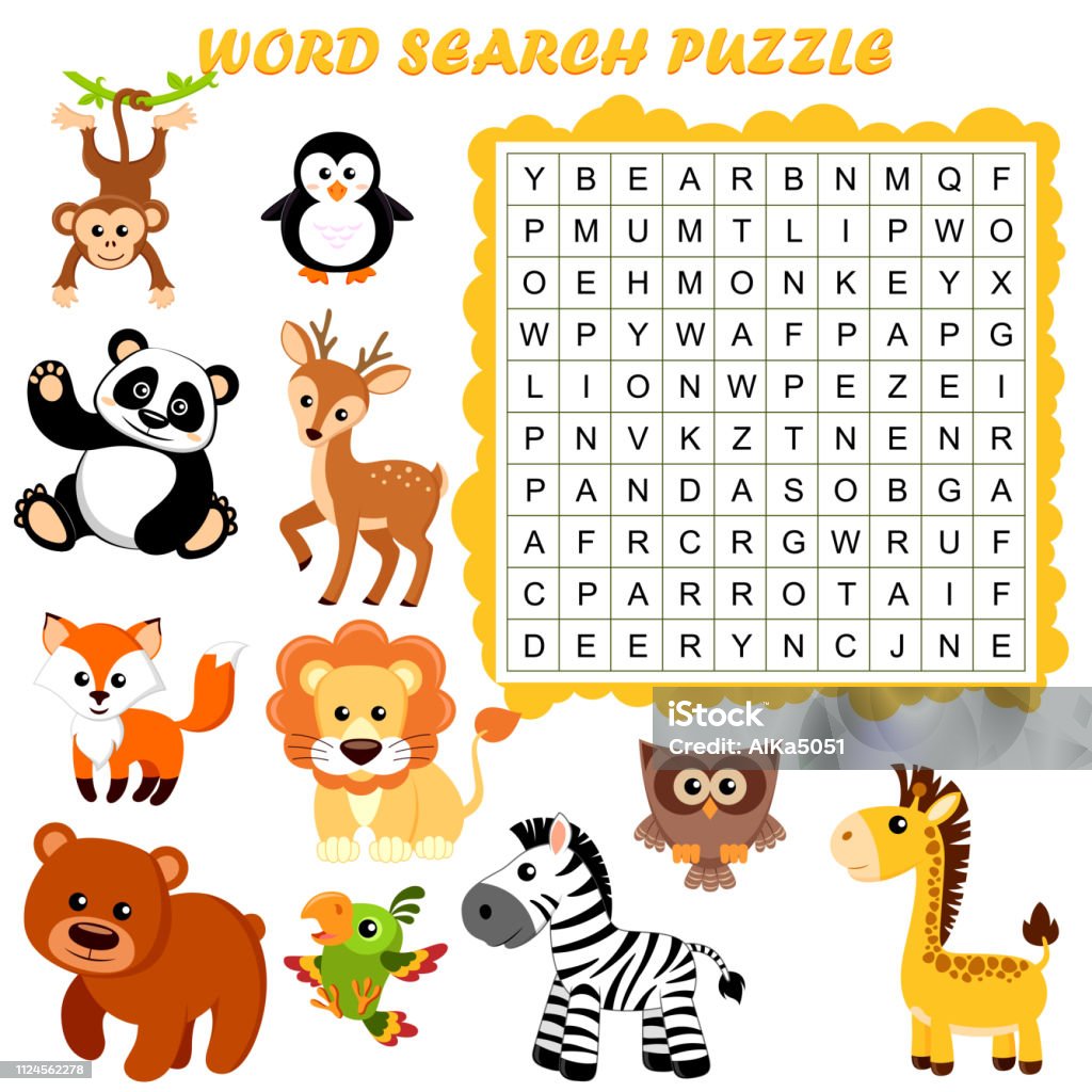 Word Search Puzzle Vector Education Game For Children Animals Stock  Illustration - Download Image Now - iStock